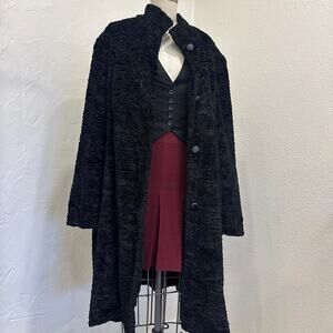 Valerie Stevens Women’s 2X Coat Black Textured Faux Fur Long Vintage Coat